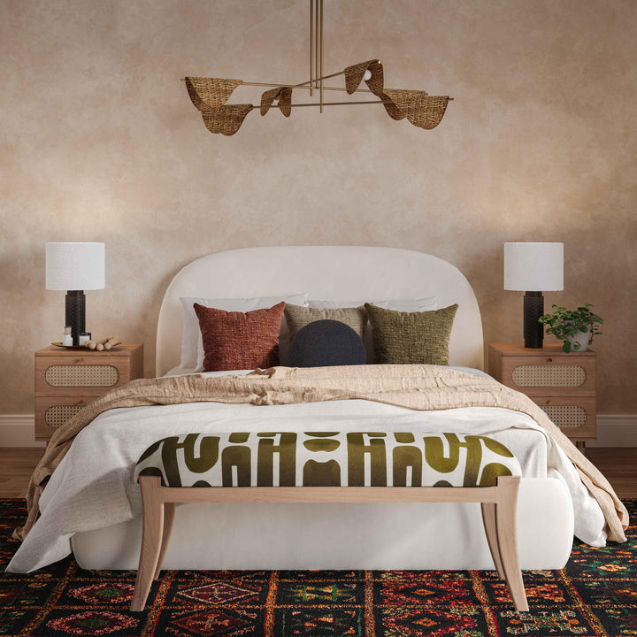 Arielle 48" Olive &amp;amp; White Embroidered Bench