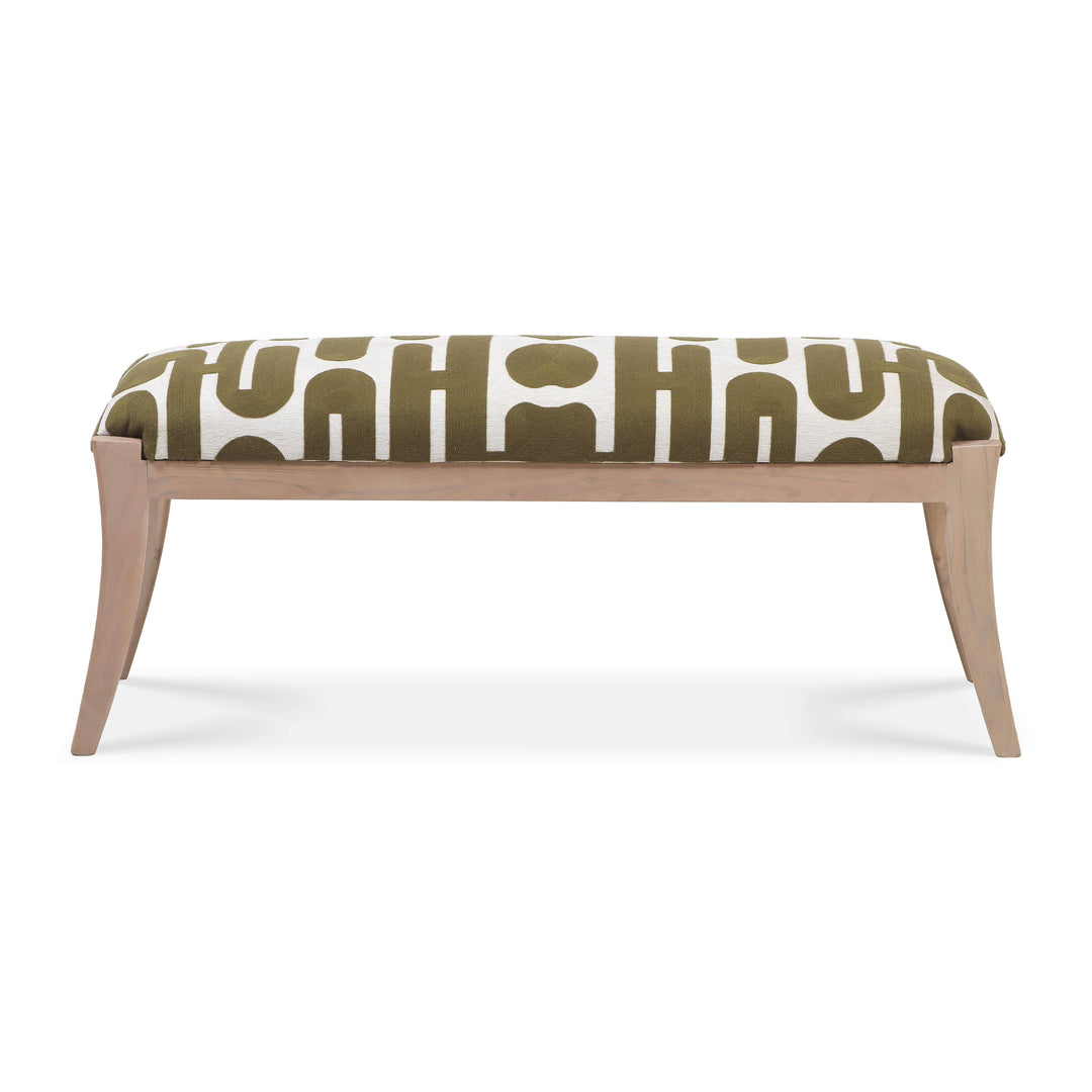 Arielle 48" Olive &amp; White Embroidered Bench