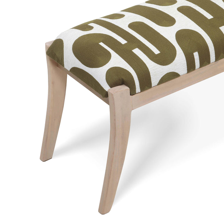 Arielle 48" Olive &amp;amp; White Embroidered Bench