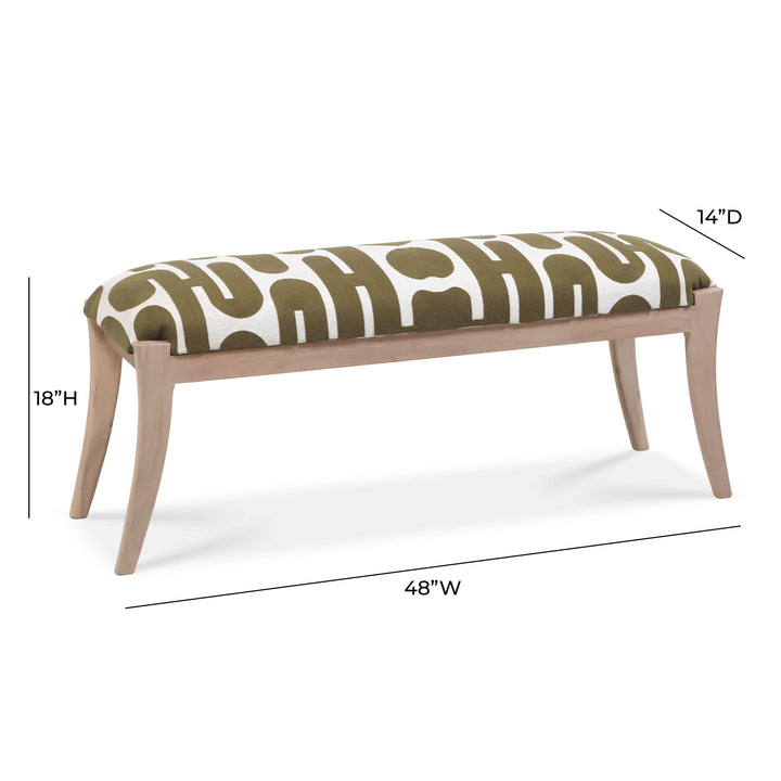 Arielle 48" Olive &amp;amp; White Embroidered Bench