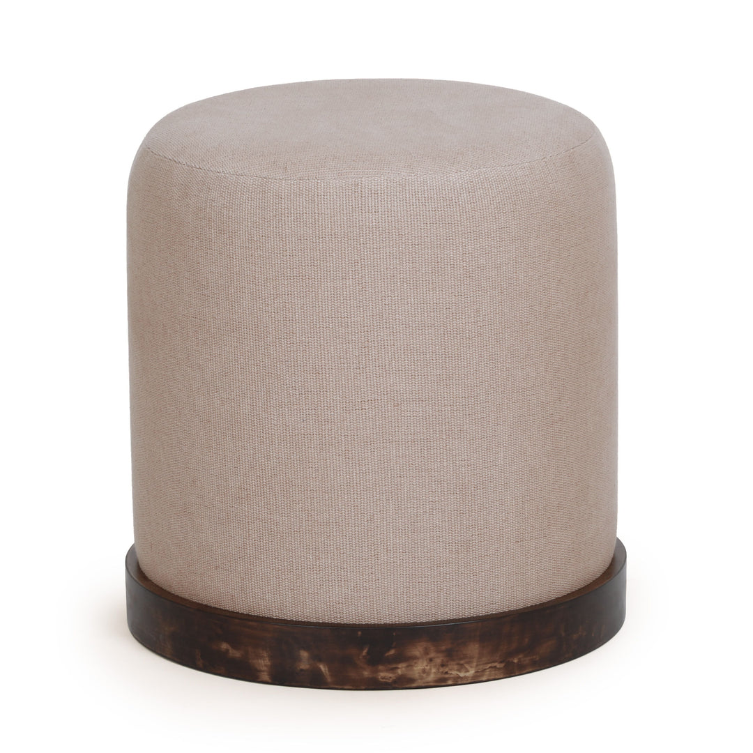 Como Burl and Saddle Brown Cotton Jute Contract-Grade Accent Stool