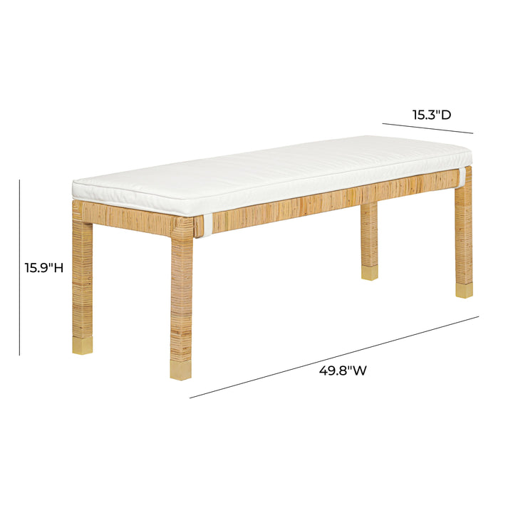 Amara 50" Natural Woven Rattan Performance Fabric Bench