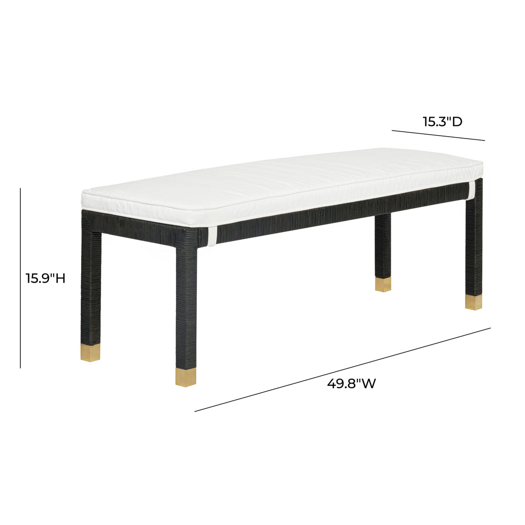 Amara 50" Charcoal Woven Rattan Performance Fabric Bench