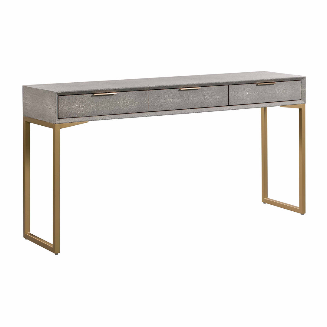 Pesce 59" Grey Faux Shagreen 3-Drawer Console Table