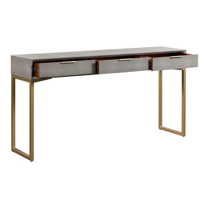 Pesce 59" Grey Faux Shagreen 3-Drawer Console Table