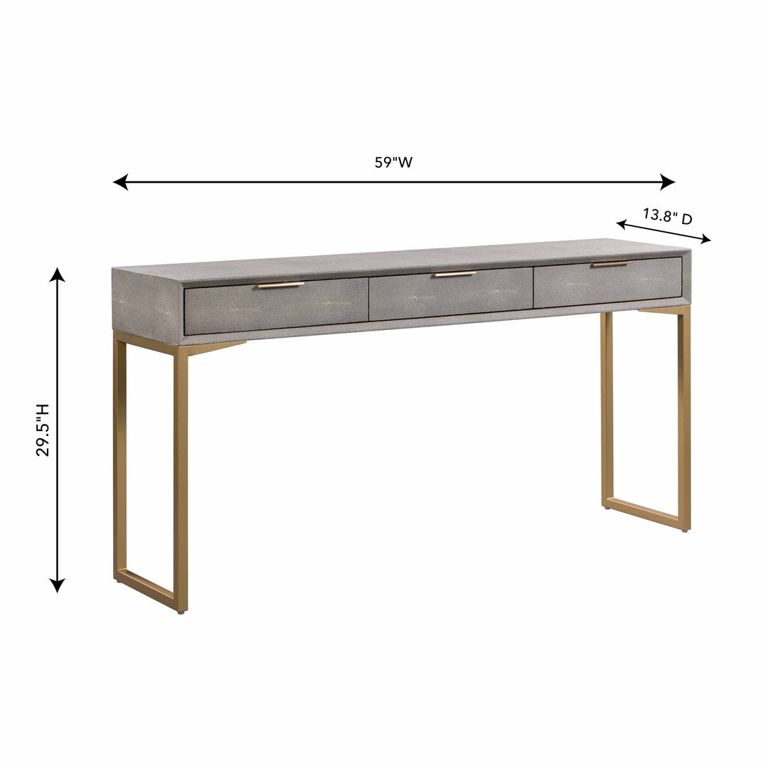 Pesce 59" Grey Faux Shagreen 3-Drawer Console Table