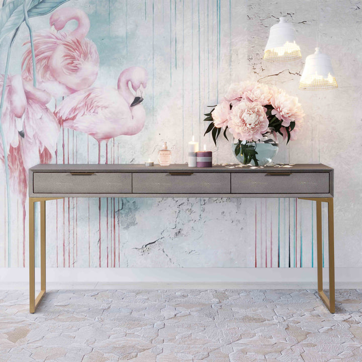 Pesce 59" Grey Faux Shagreen 3-Drawer Console Table