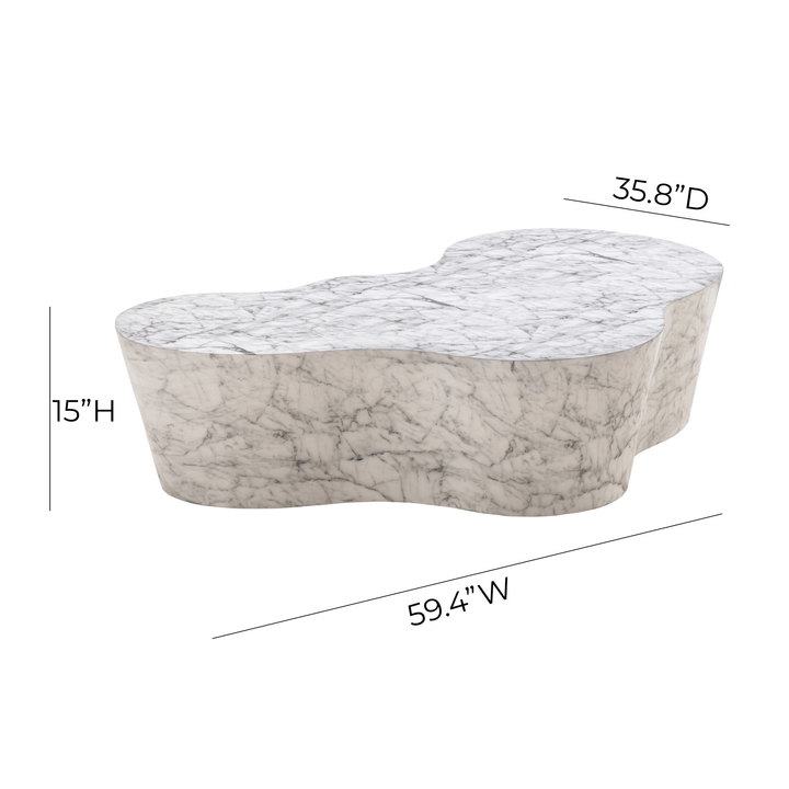 Slab 59" White Marble Concrete Indoor/Outdoor Coffee Table