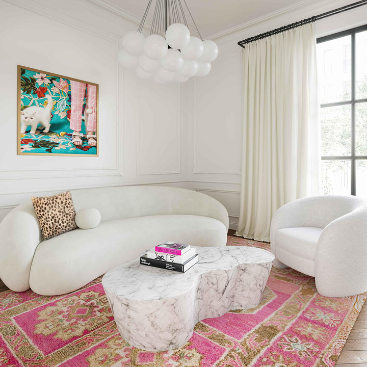 Slab 59" White Marble Concrete Indoor/Outdoor Coffee Table