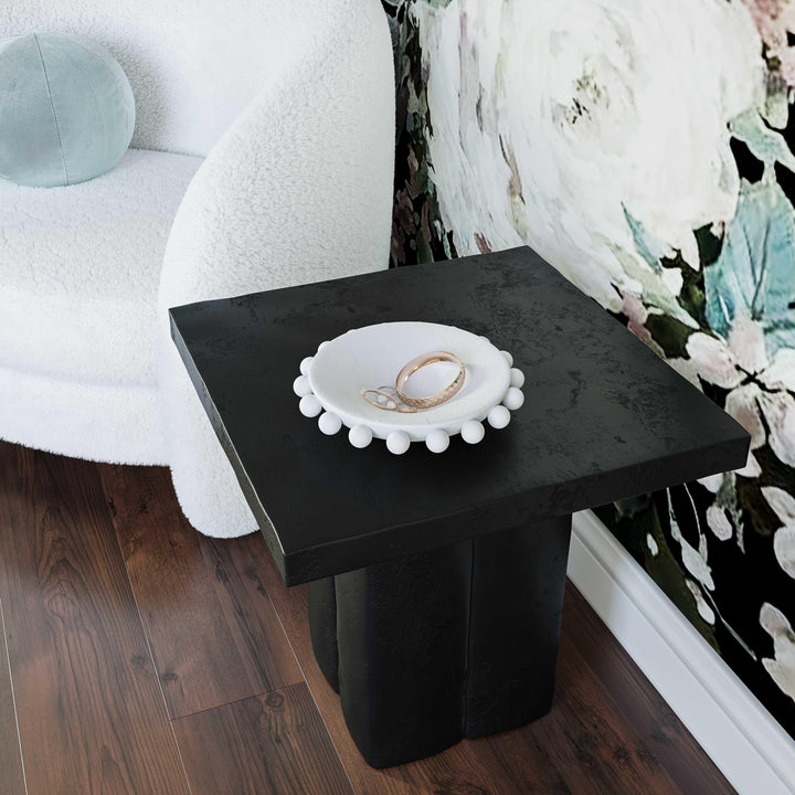 Kayla Faux Plaster Indoor / Outdoor Square Side Table - Black