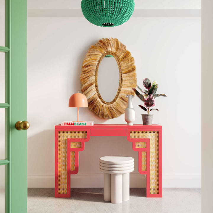 Suzie 45" Pink Rattan Console Table