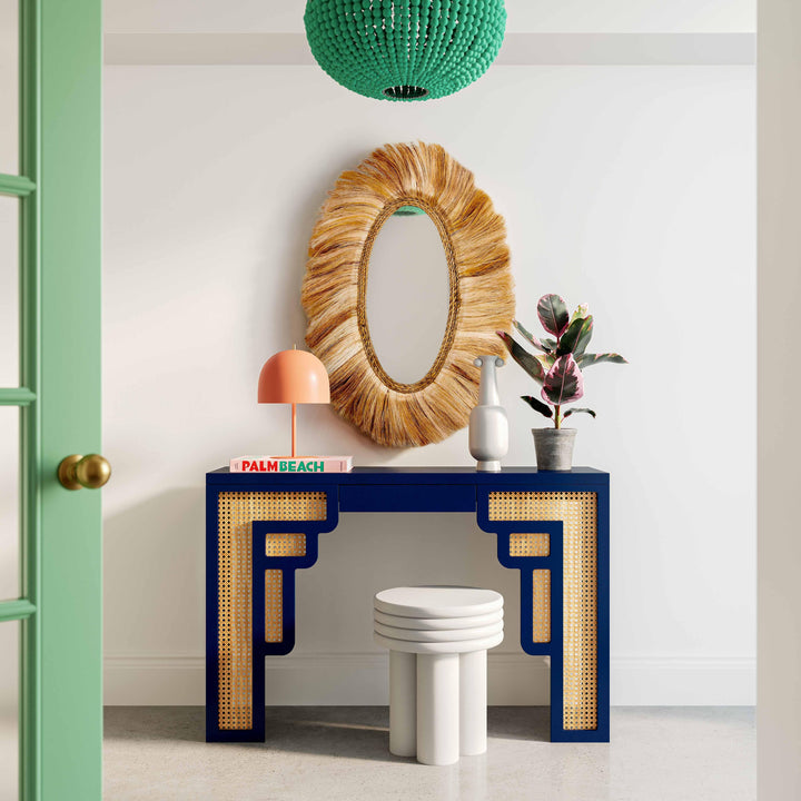 Suzie 45" Navy Rattan Console Table
