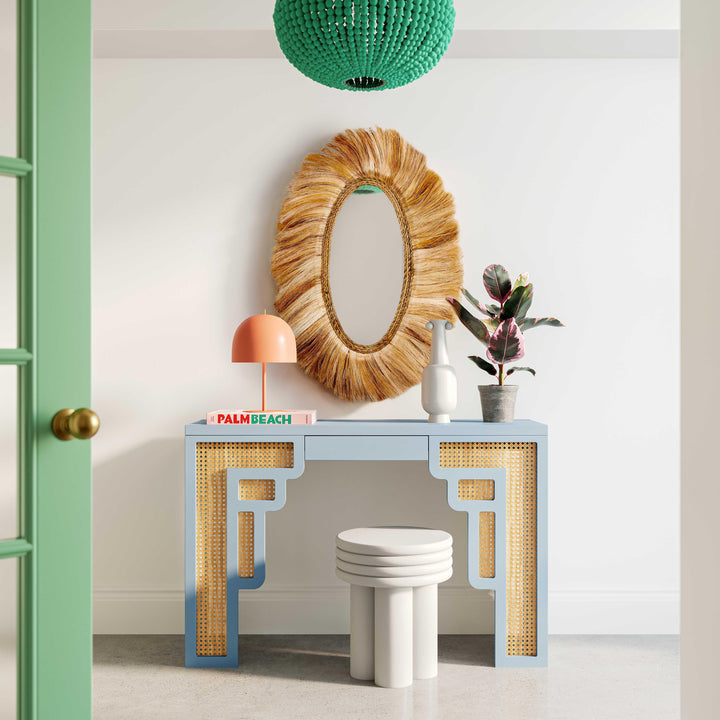 Suzie 45" Blue Rattan Console Table