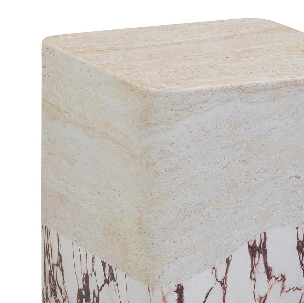 Brut Faux Travertine & Breccia Concrete Indoor/Outdoor Side Table