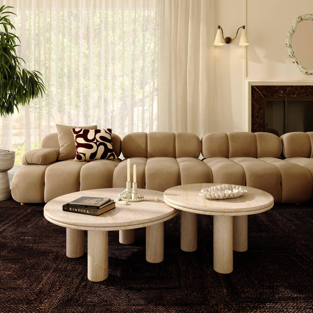 Amora 26" Faux Travertine Indoor/Outdoor Round Accent Table