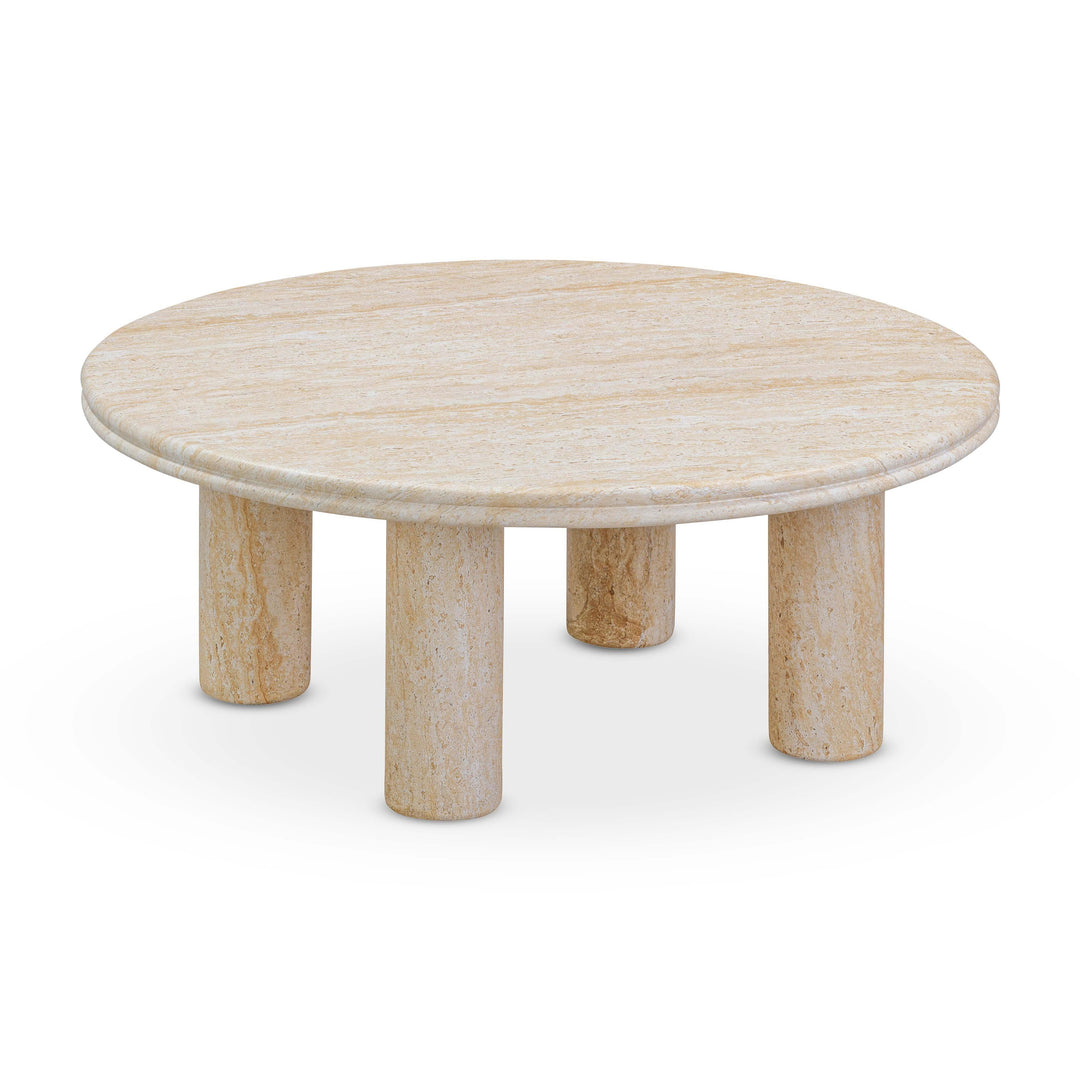 Amora 32" Faux Travertine Indoor/Outdoor Round Accent Table
