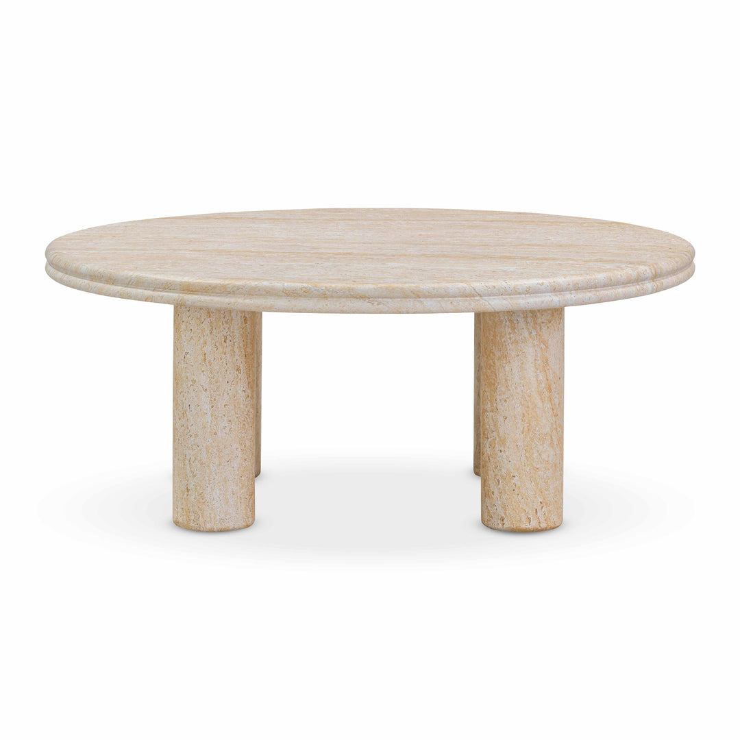 Amora 32" Faux Travertine Indoor/Outdoor Round Accent Table