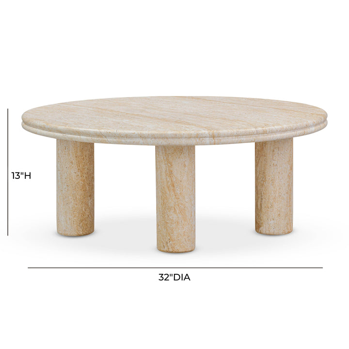 Amora 32" Faux Travertine Indoor/Outdoor Round Accent Table