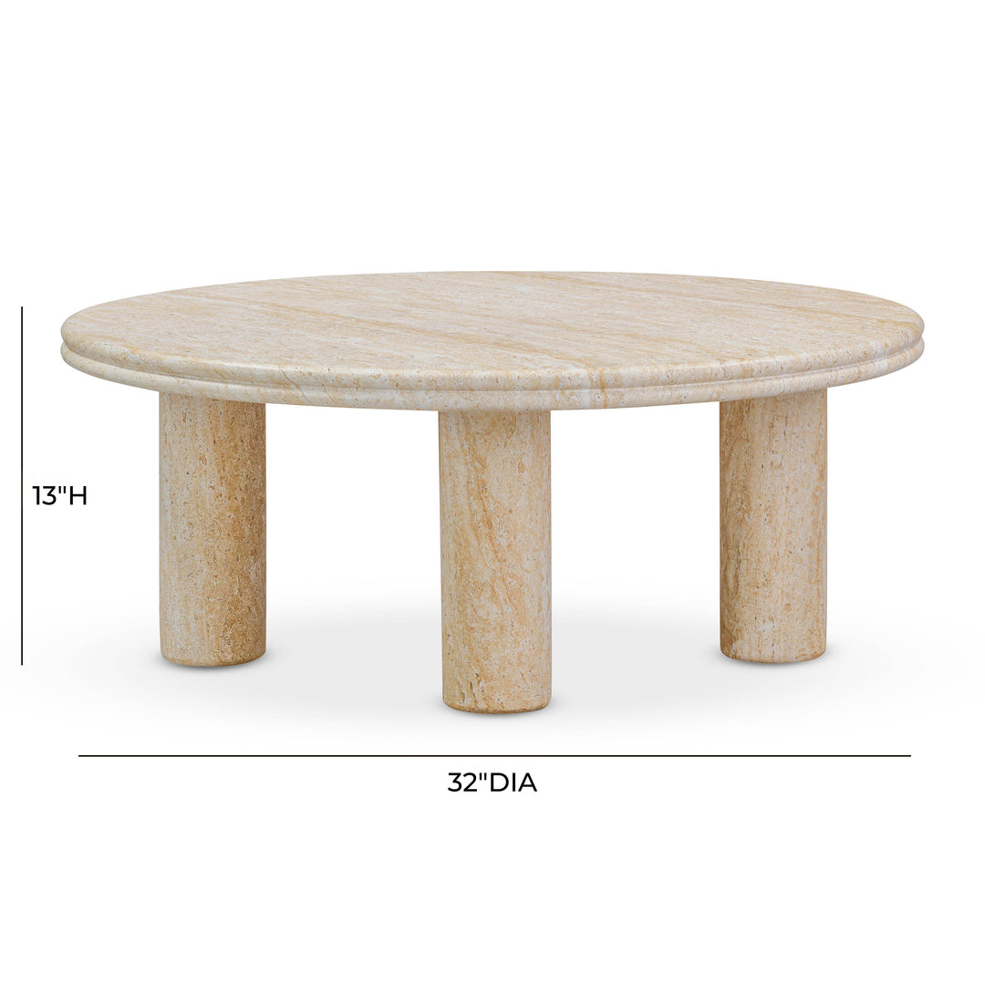 Amora 32" Faux Travertine Indoor/Outdoor Round Accent Table