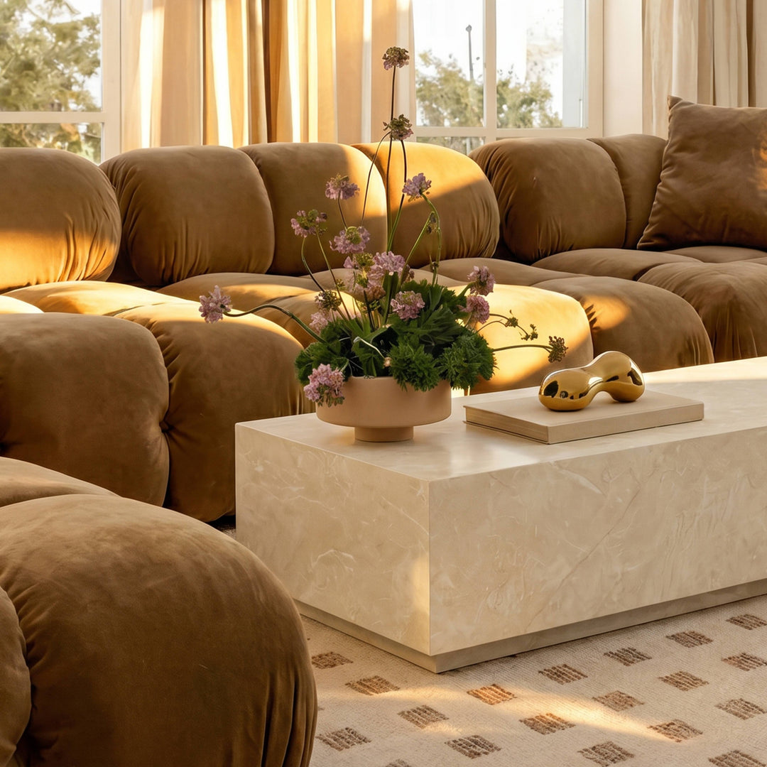 Romy 47" Cream Travertine Rectangular Coffee Table