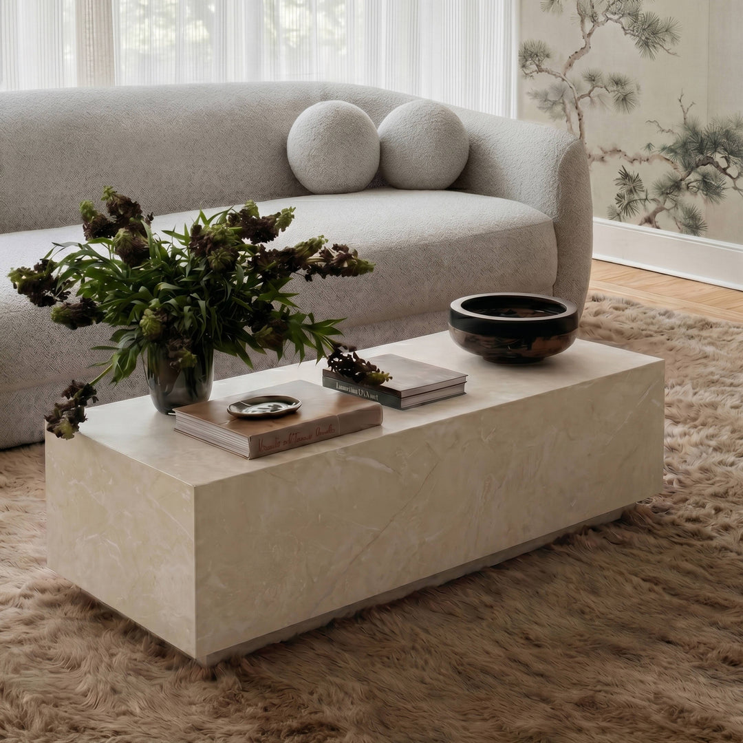 Romy 47" Cream Travertine Rectangular Coffee Table