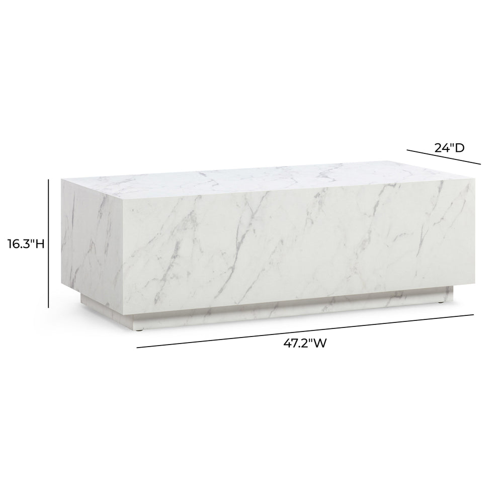 Romy 47" White Marble Rectangular Coffee Table