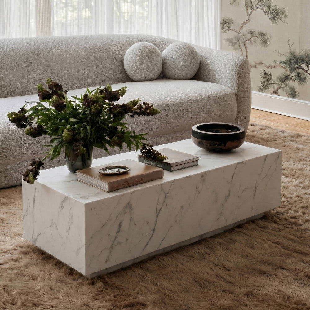 Romy 47" White Marble Rectangular Coffee Table
