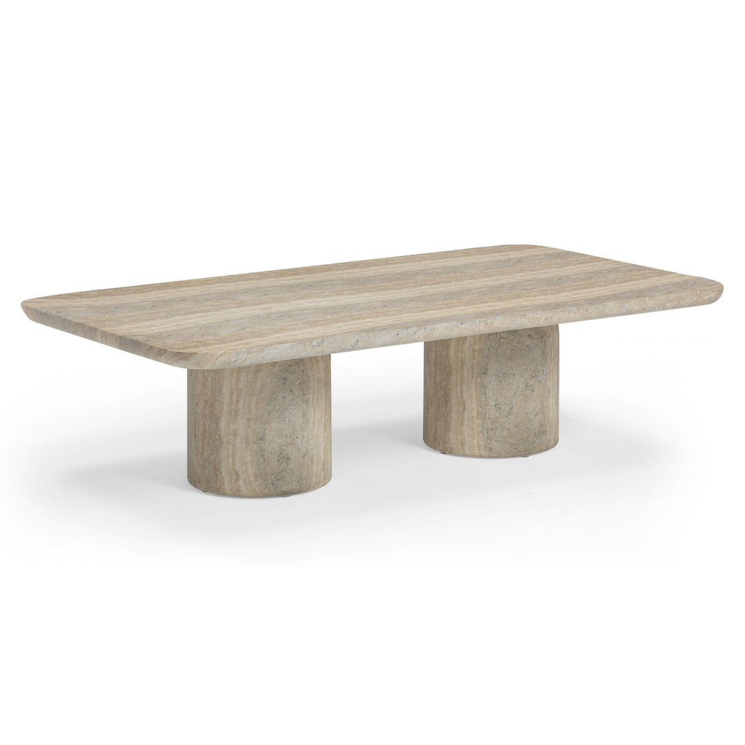 Tyche 55" Faux Travertine Indoor/Outdoor Concrete Rectangular Coffee Table