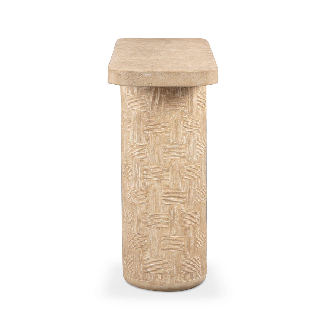Suraya 55" Faux Travertine Indoor/Outdoor Concrete Console Table