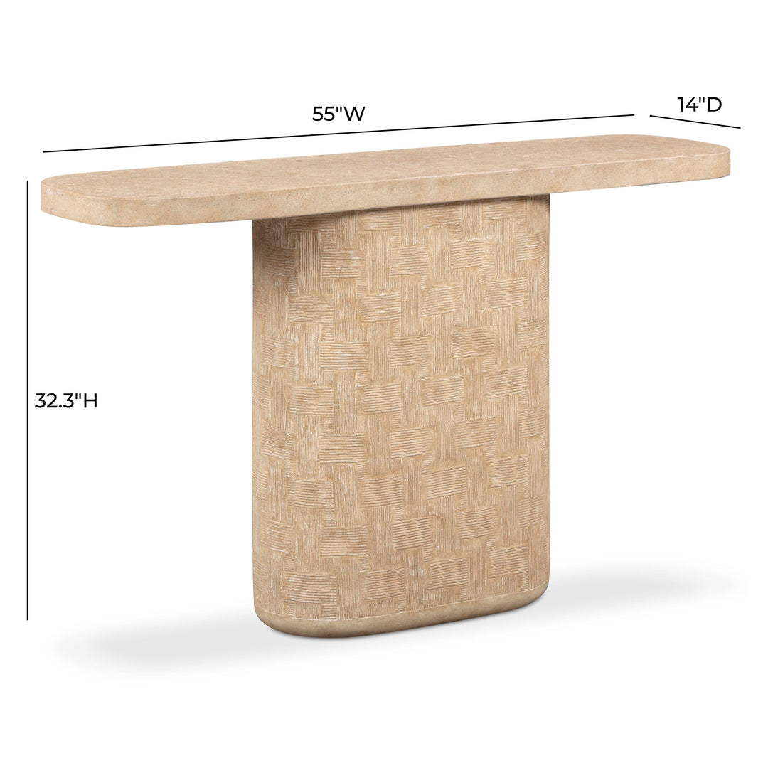 Suraya 55" Faux Travertine Indoor/Outdoor Concrete Console Table