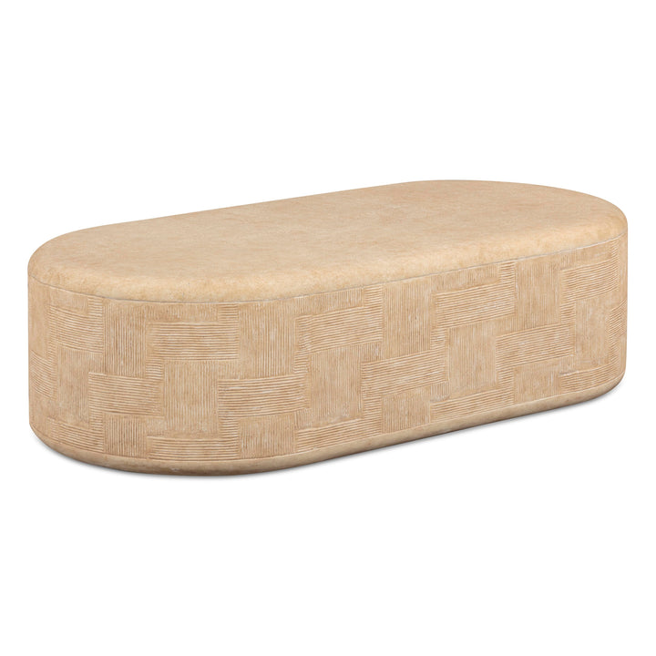 Suraya 55" Faux Travertine Indoor/Outdoor Concrete Rounded Coffee Table
