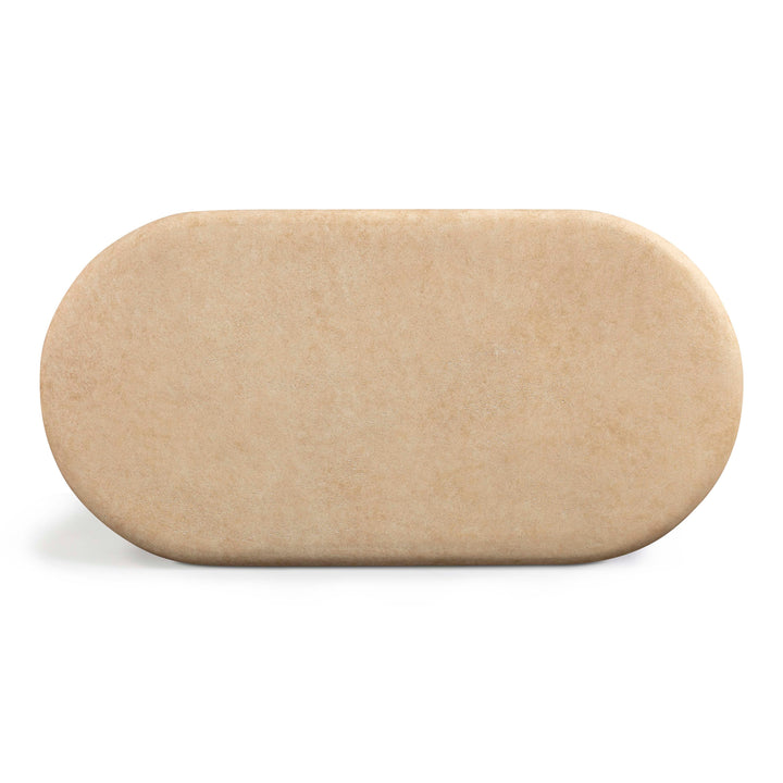 Suraya 55" Faux Travertine Indoor/Outdoor Concrete Rounded Coffee Table