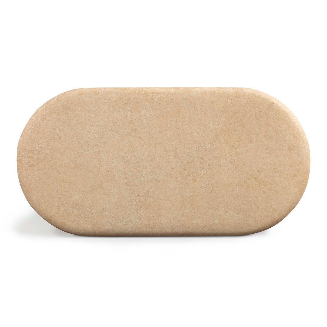 Suraya 55" Faux Travertine Indoor/Outdoor Concrete Rounded Coffee Table