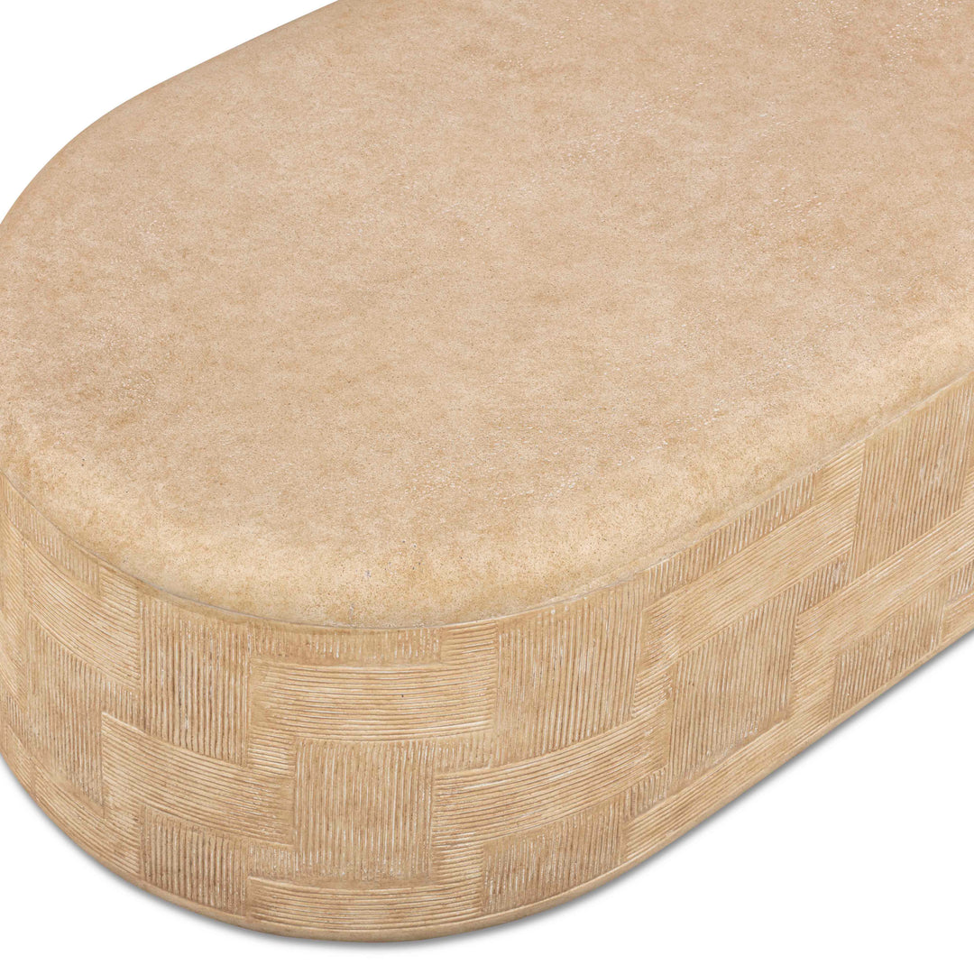 Suraya 55" Faux Travertine Indoor/Outdoor Concrete Rounded Coffee Table