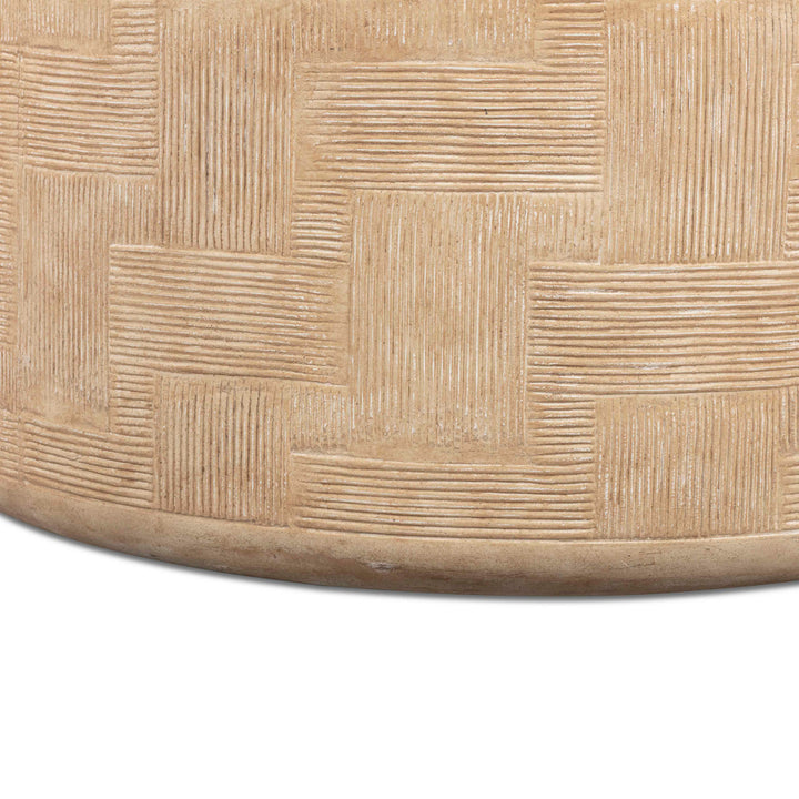 Suraya 55" Faux Travertine Indoor/Outdoor Concrete Rounded Coffee Table