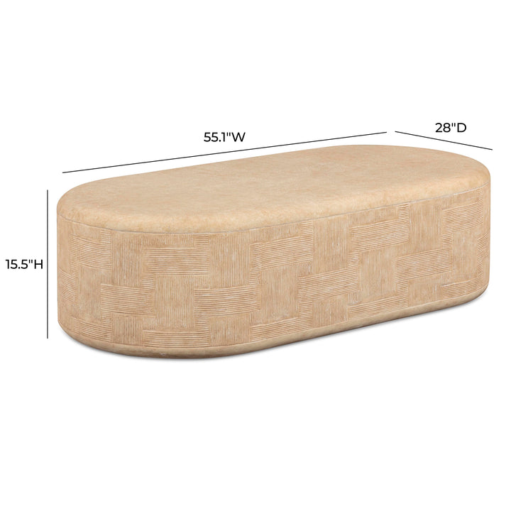 Suraya 55" Faux Travertine Indoor/Outdoor Concrete Rounded Coffee Table