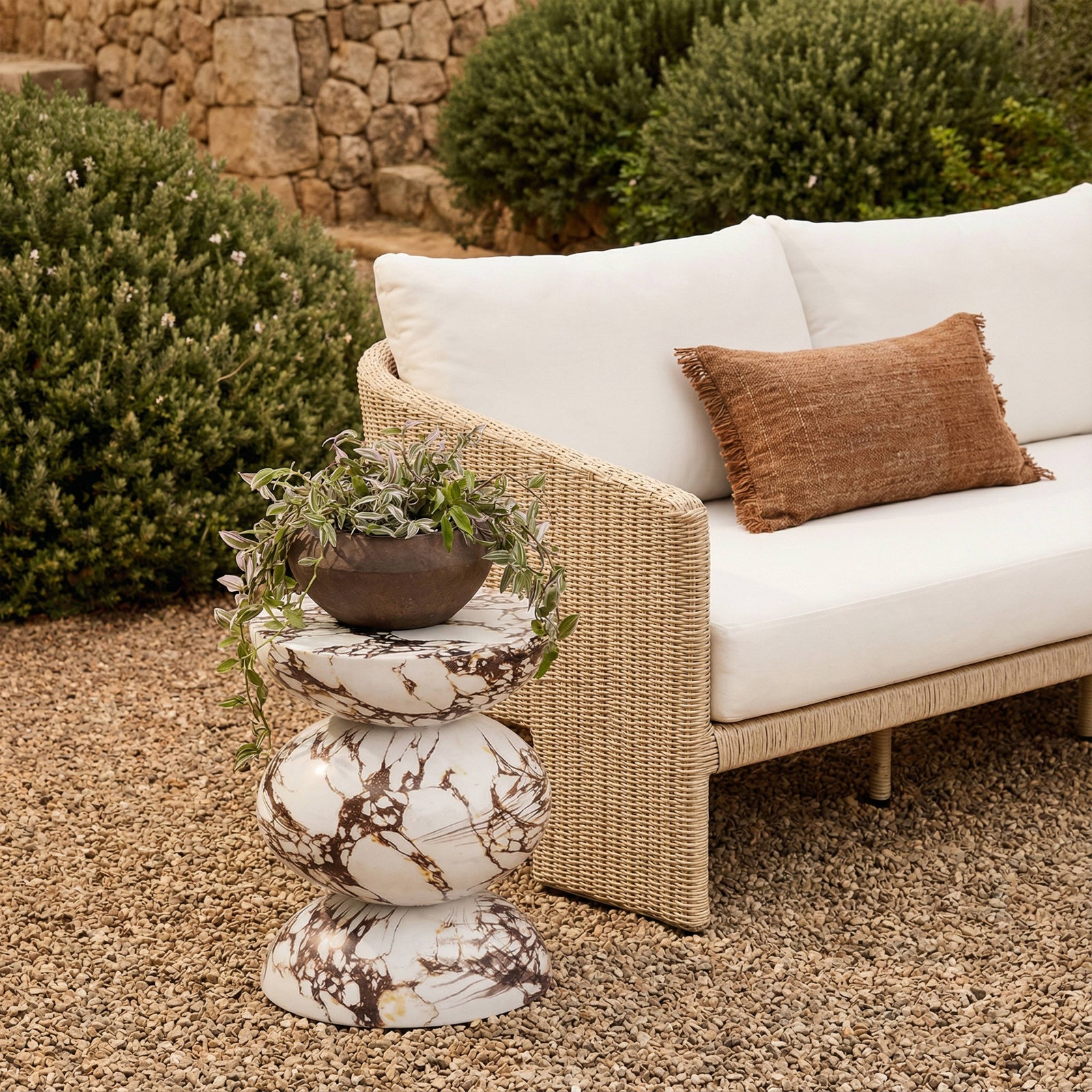 Pia Red Faux Marble Indoor/Outdoor Concrete Side Table