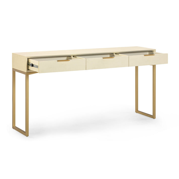 Pesce 59" Cream Faux Shagreen 3-Drawer Console Table