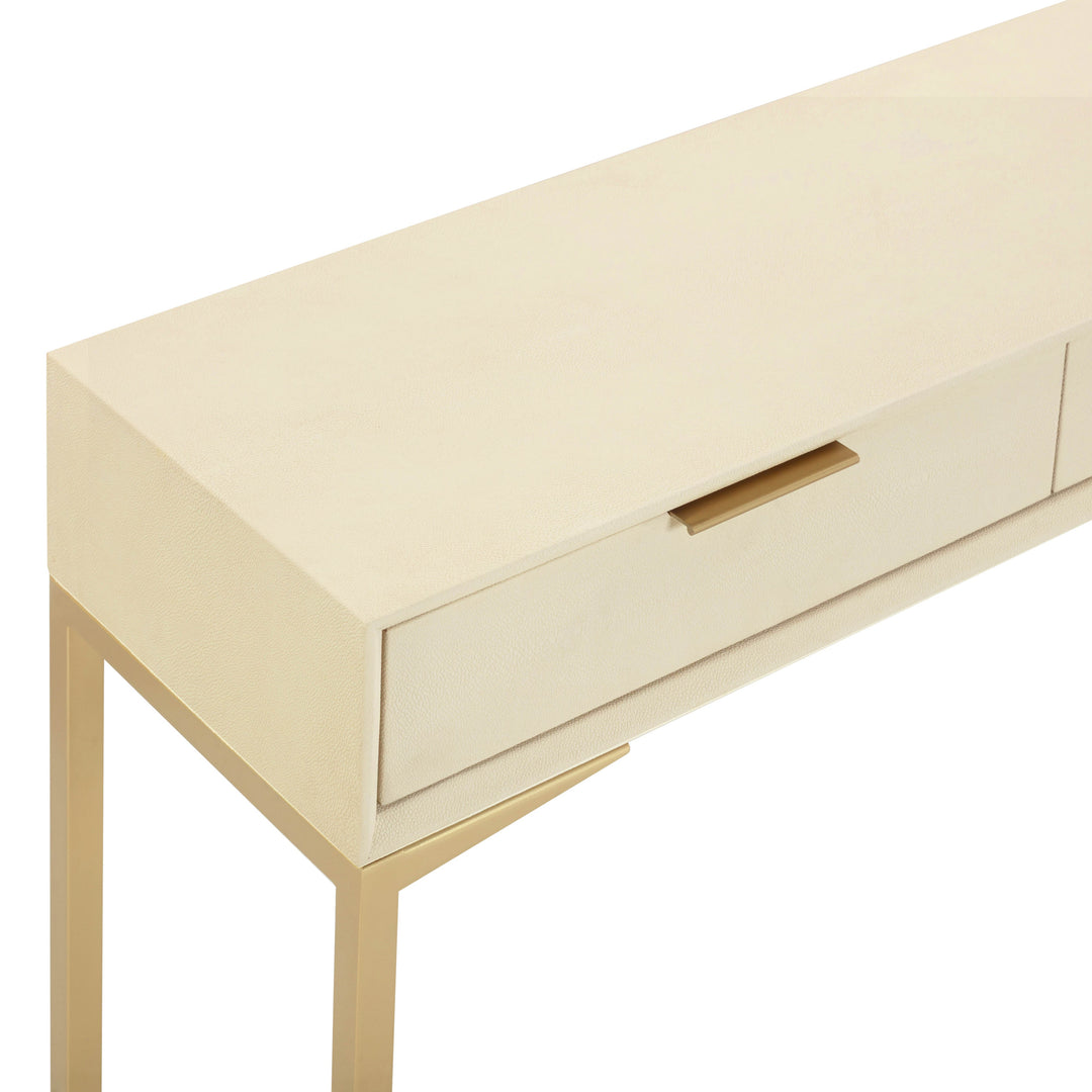 Pesce 59" Cream Faux Shagreen 3-Drawer Console Table