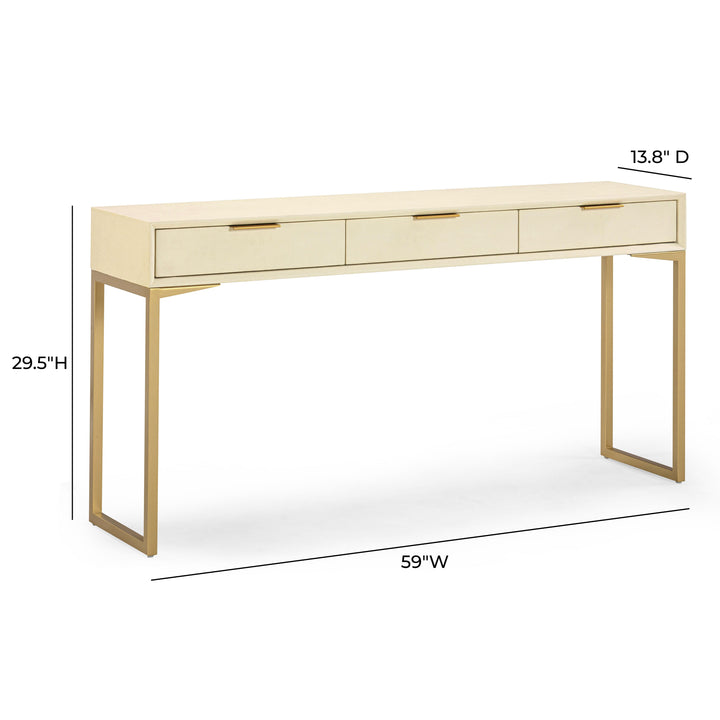 Pesce 59" Cream Faux Shagreen 3-Drawer Console Table