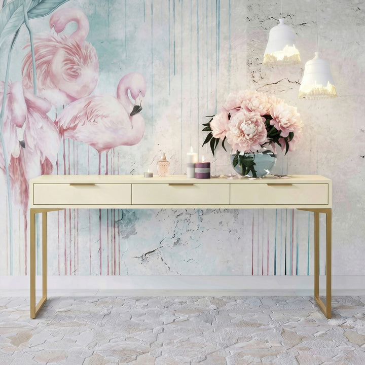 Pesce 59" Cream Faux Shagreen 3-Drawer Console Table