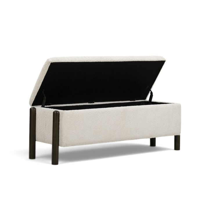 Abby 52" Cream Nubby Fabric Storage Bench