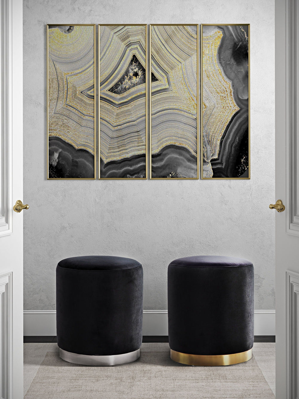 Opal Performance Velvet Ottoman - Black