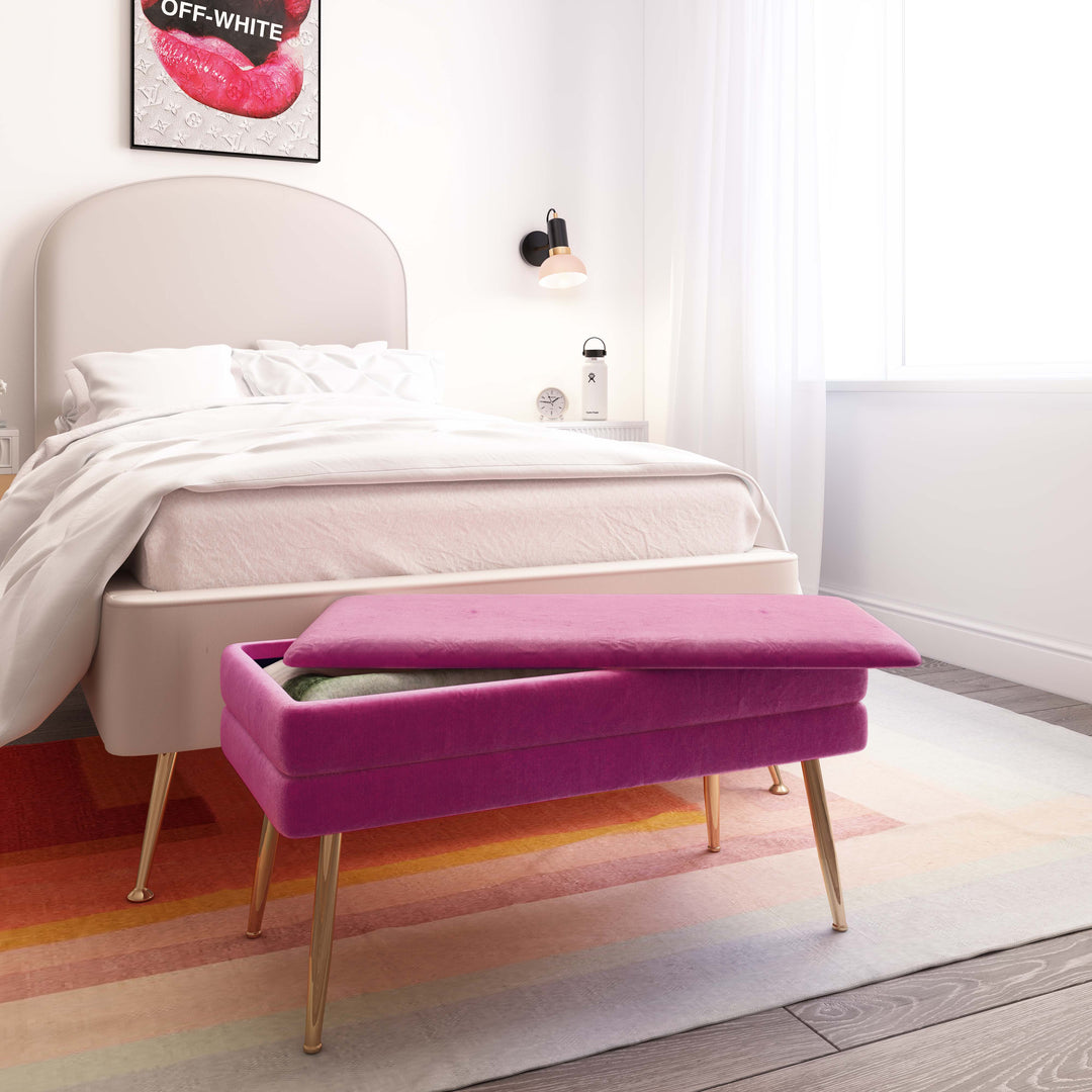 Ziva 31" Plum Velvet Storage Bench