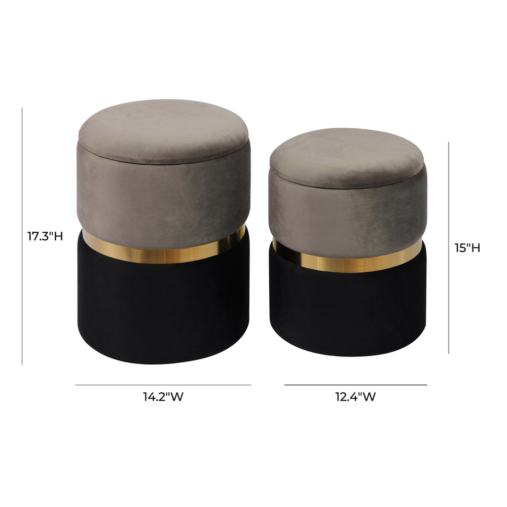 Gigi Grey and Black Performance Velvet Storage Ottomans - Set of 2