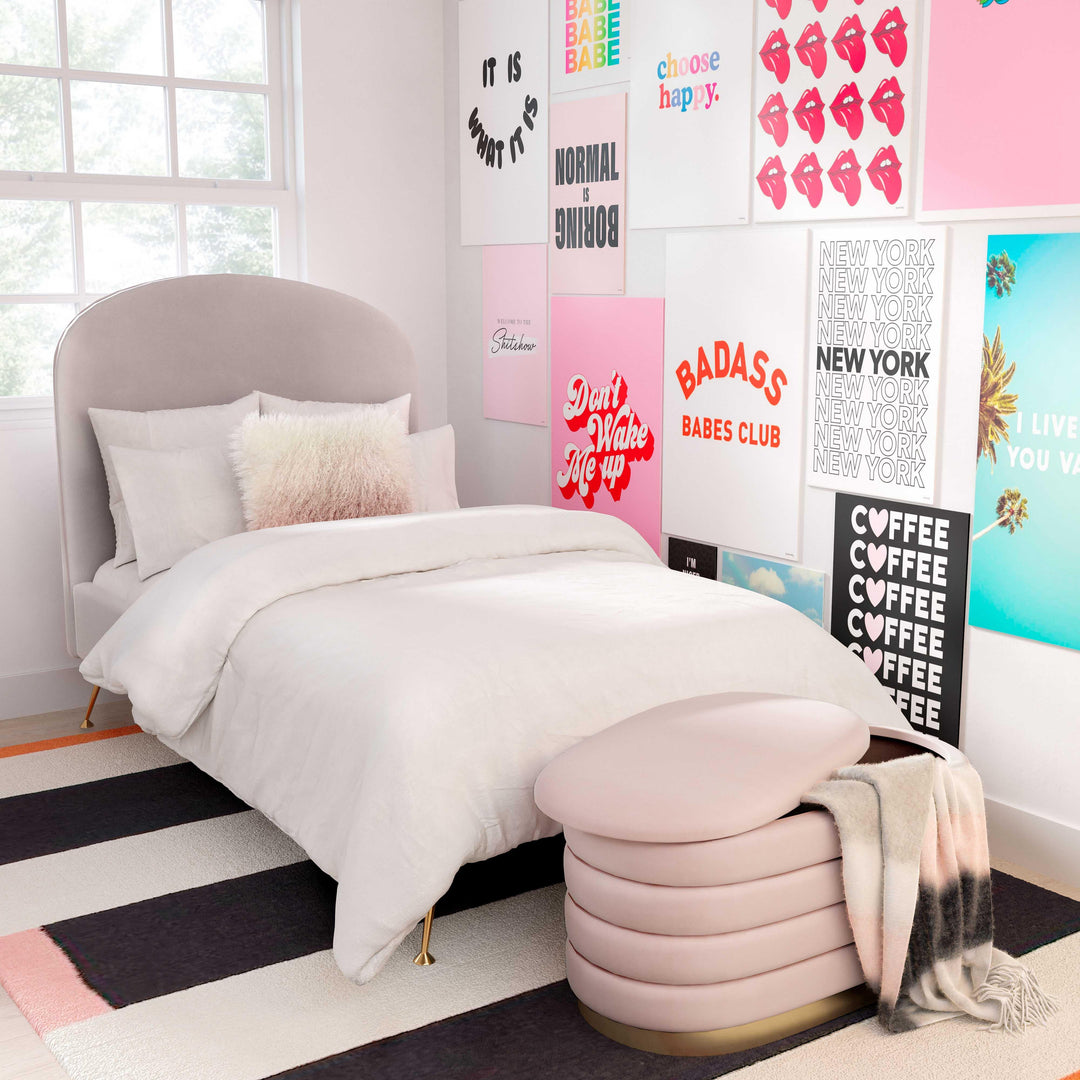 Lillian 31.5" Blush Performance Velvet Storage Bench