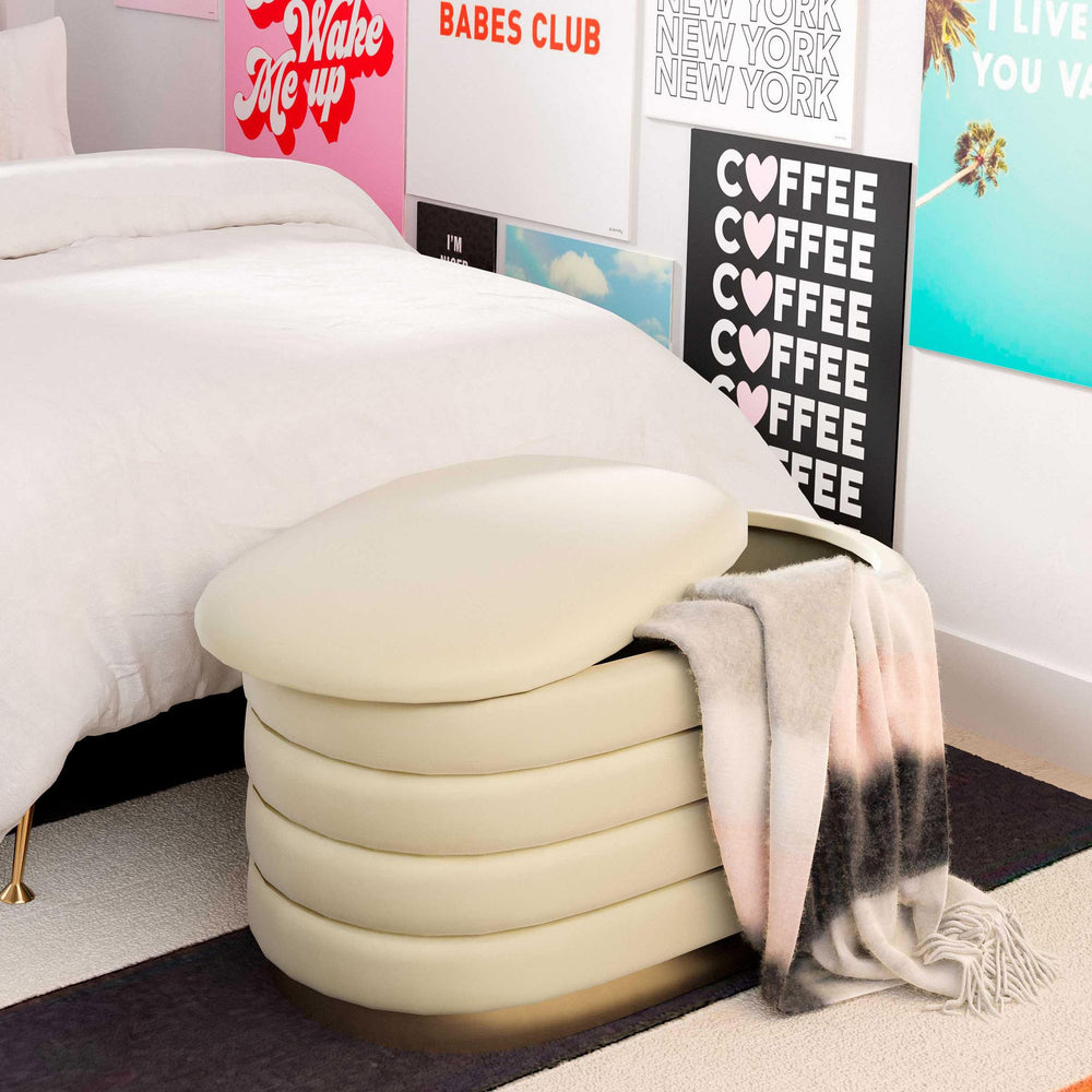 Lillian 31.5" Cream Performance Velvet Storage Bench