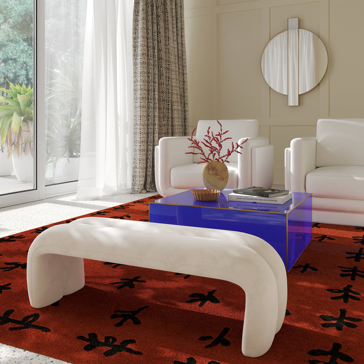 Leigh 56" Cream Performance Velvet Channeled Bench