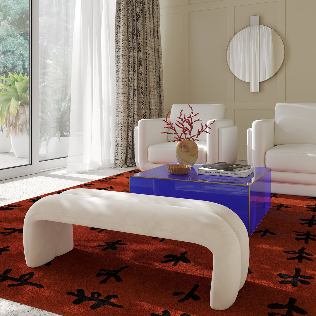 Leigh 56" Cream Performance Velvet Channeled Bench