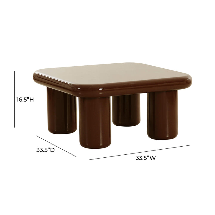 Memphis 33.5" Chocolate Brown Glossy Square Coffee Table